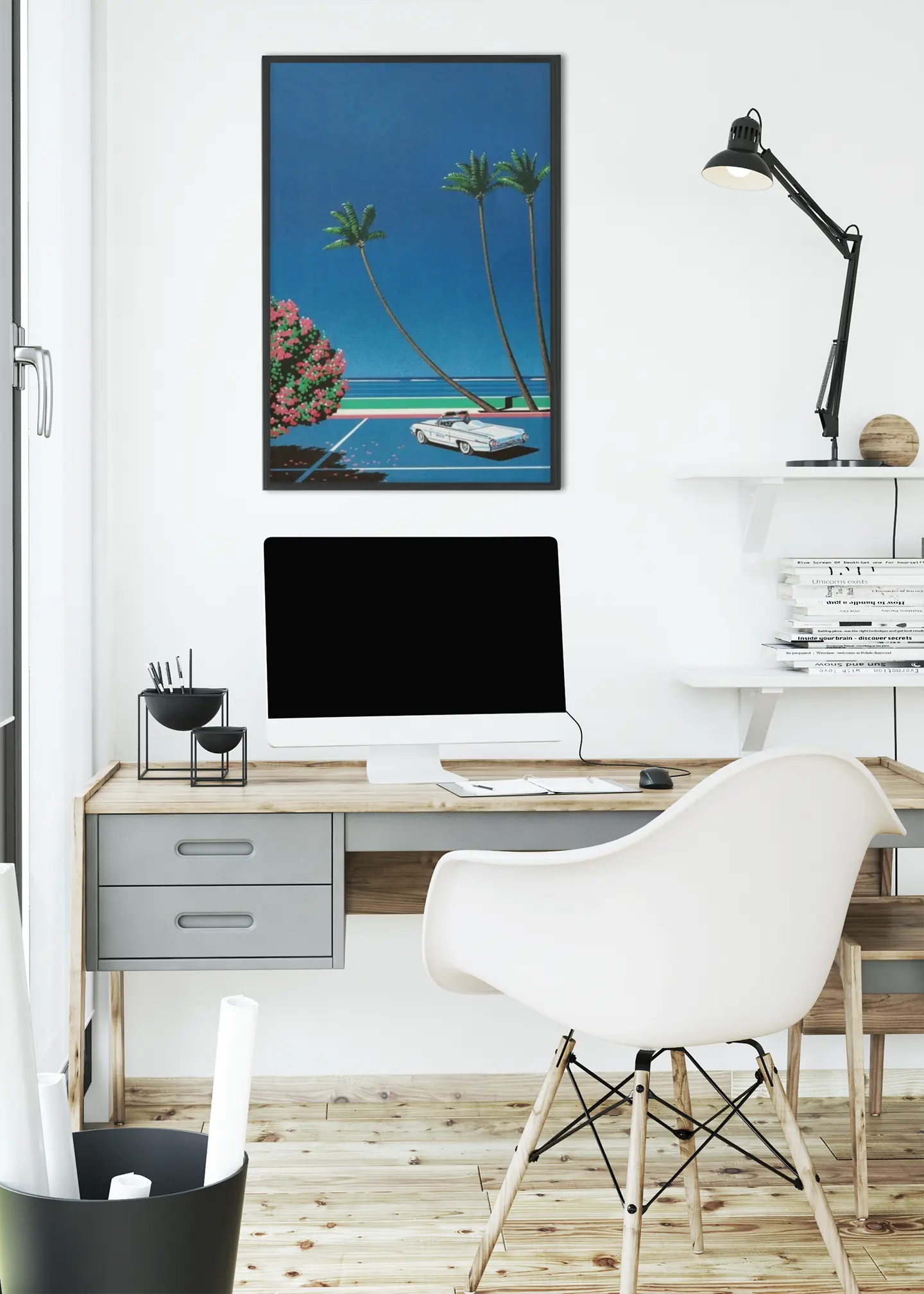 Poster Hiroshi Nagai art, poster palmiers voiture Trendsandprints