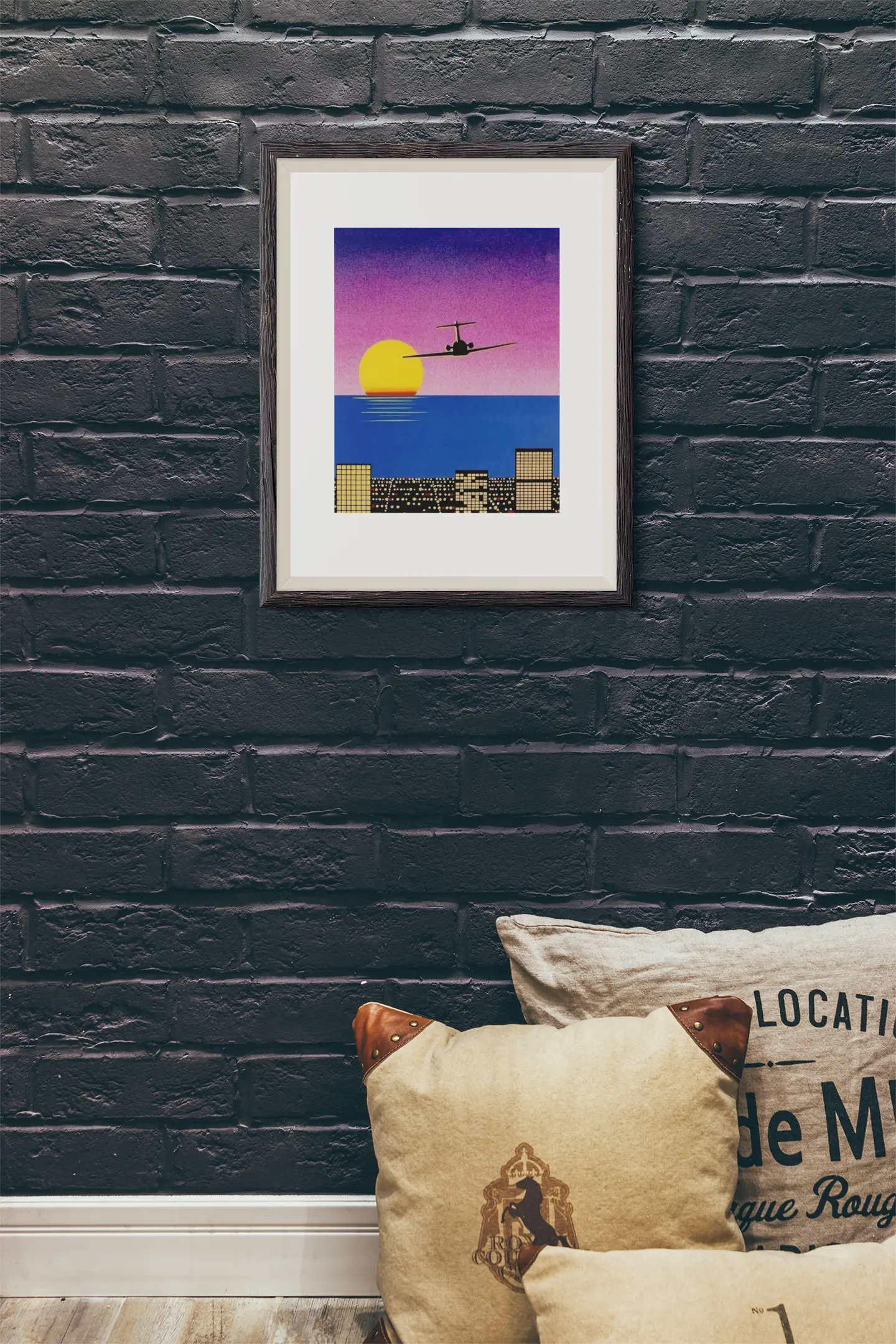 Hiroshi Nagai poster, retro style, avion dans le crépuscule Trendsandprints