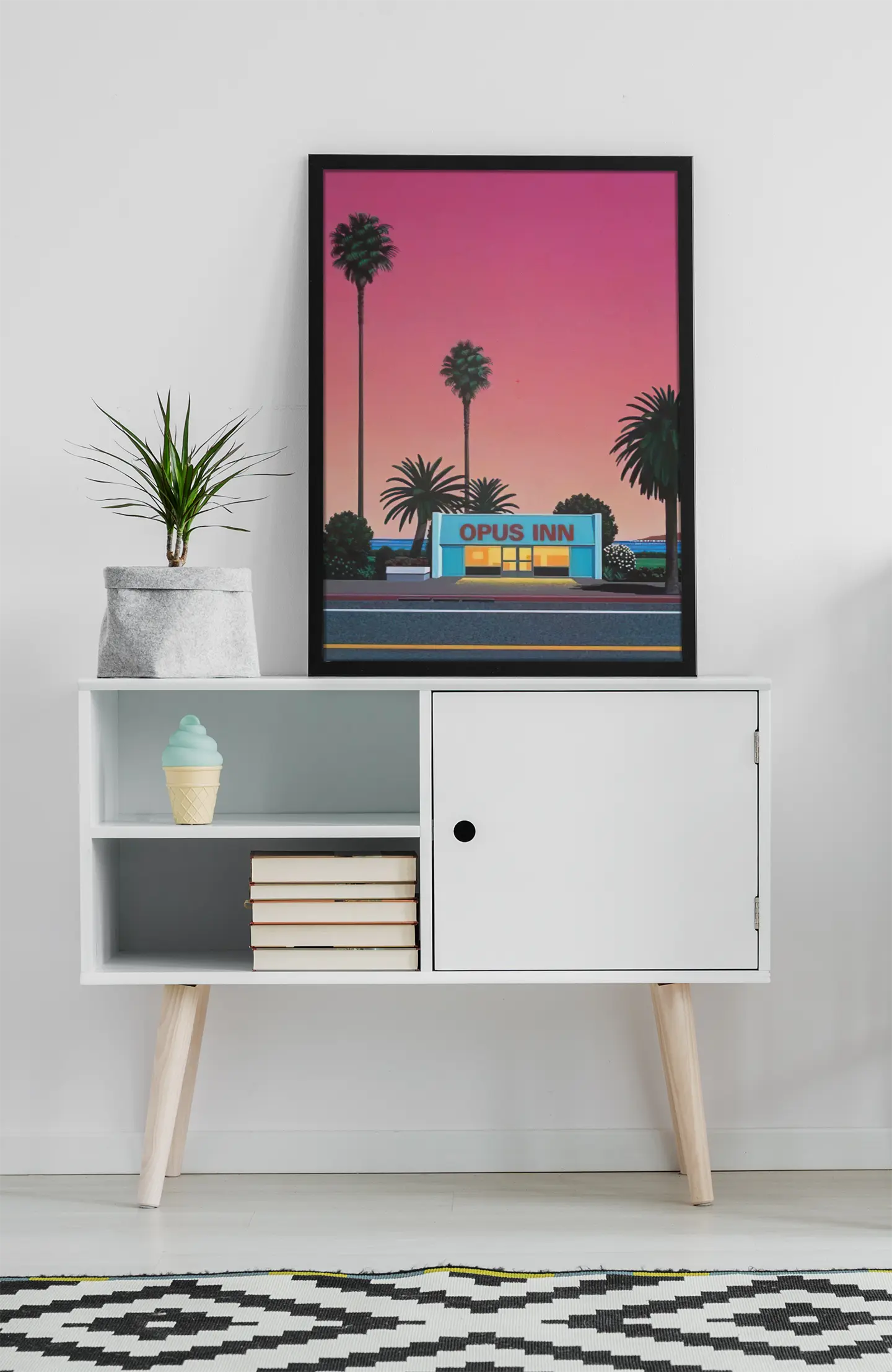 Poster city pop Hiroshi Nagai, Sun love, Opus Inn poster, vaporwave style Trendsandprints
