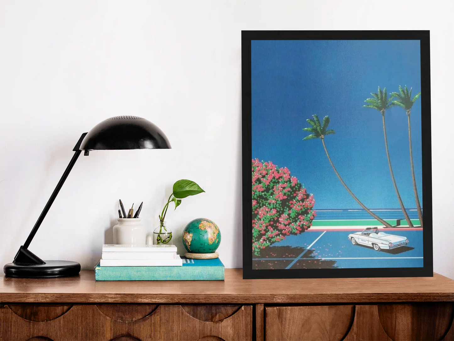 Poster Hiroshi Nagai art, poster palmiers voiture Trendsandprints