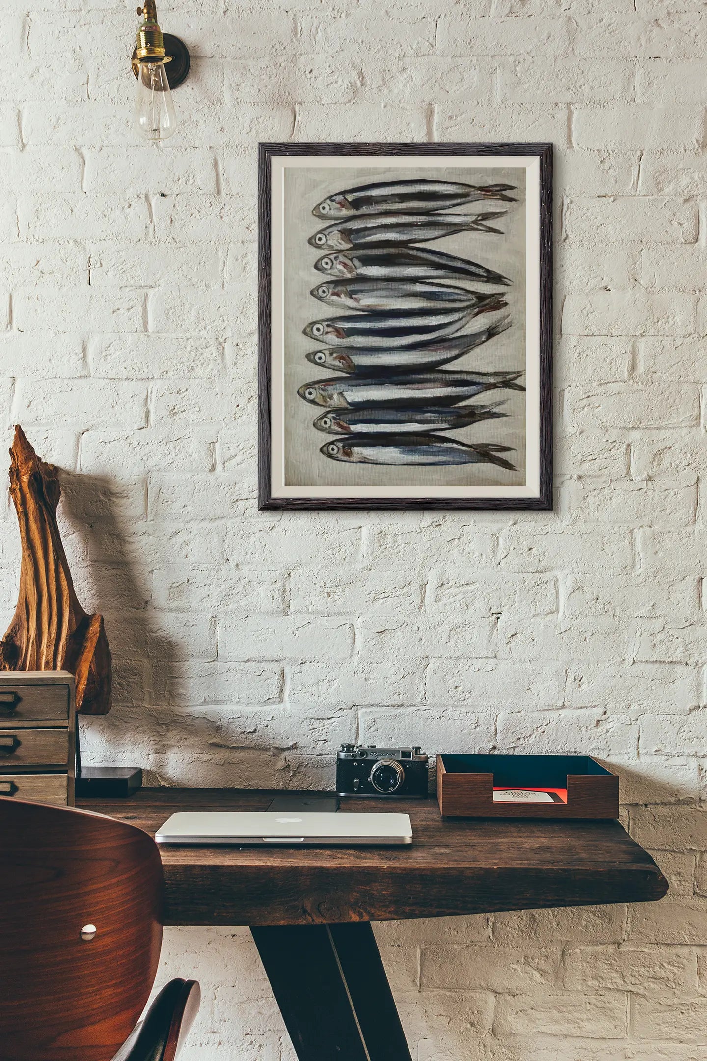 Poster peinture huile sardines, poster culinaire, décoration murale de poisson, nature morte Trendsandprints