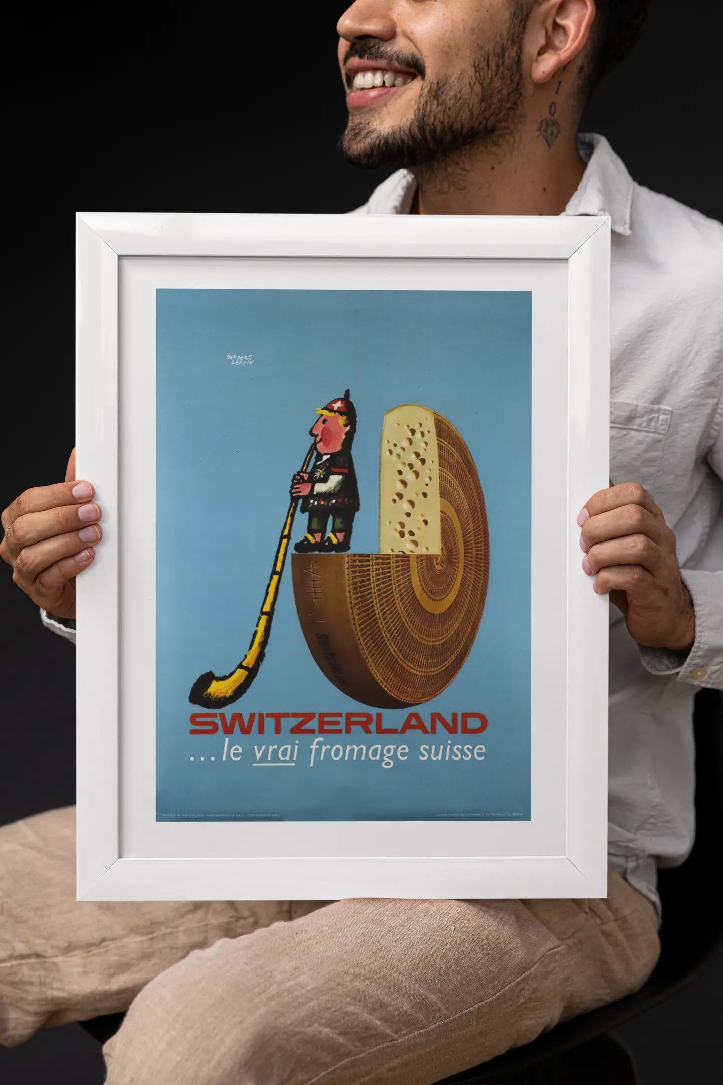 Poster "le vrai fromage suisse" de Herbert Leupin, affiche Suisse, symbole Suisse Trendsandprints