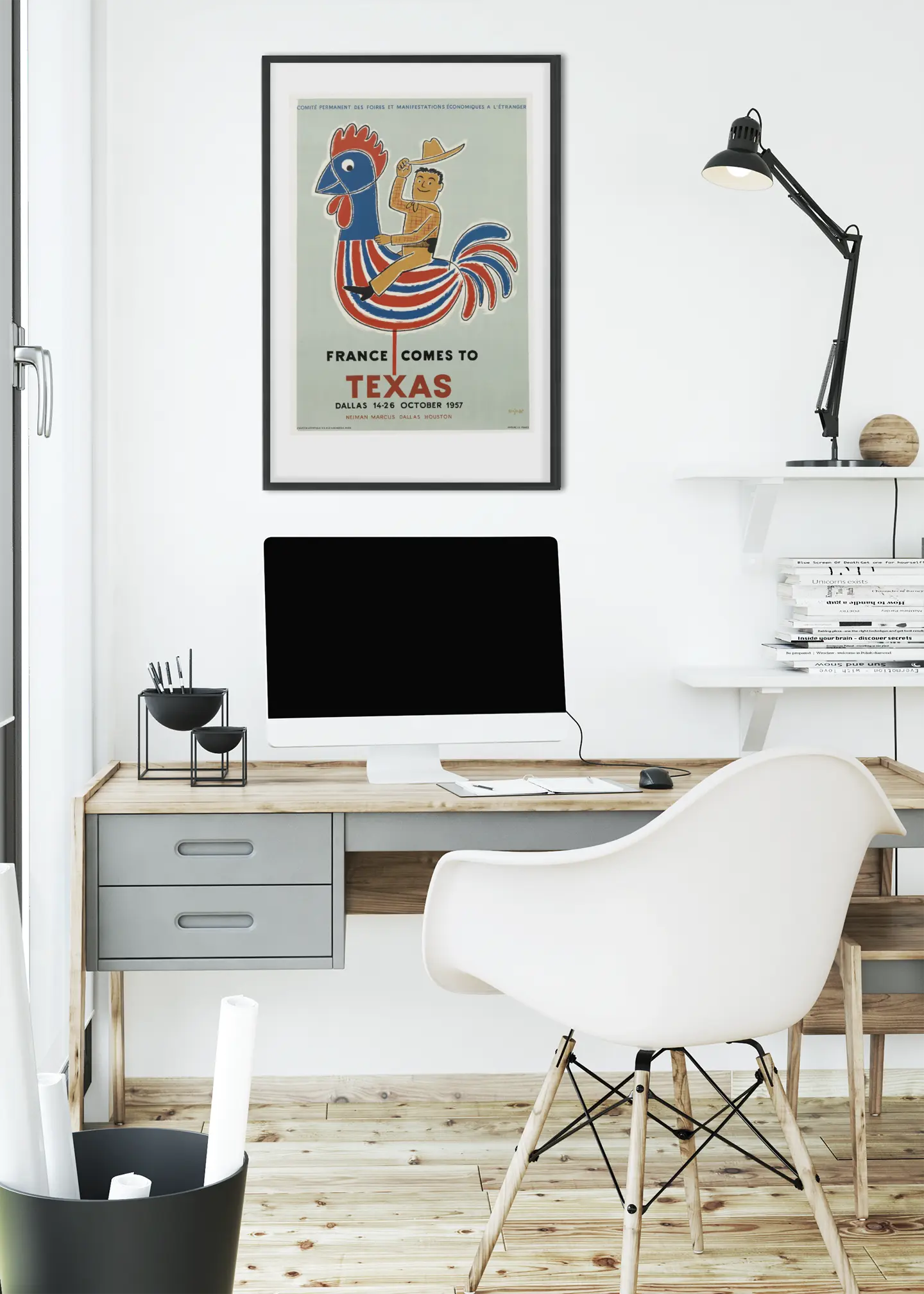 Poster de Savignac France comes to Texas american retro poster, poster français retro Trendsandprints
