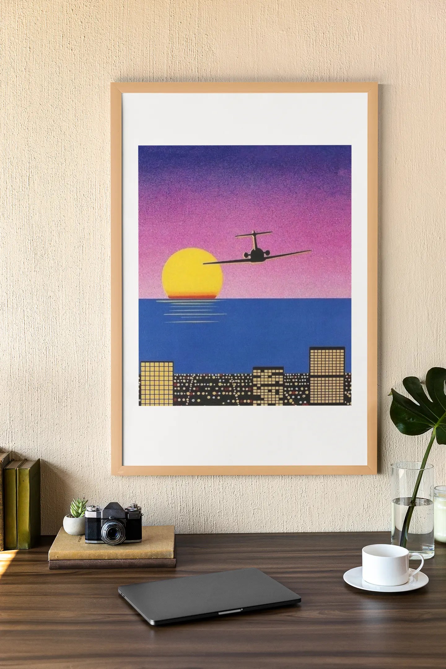 Hiroshi Nagai poster, retro style, avion dans le crépuscule Trendsandprints