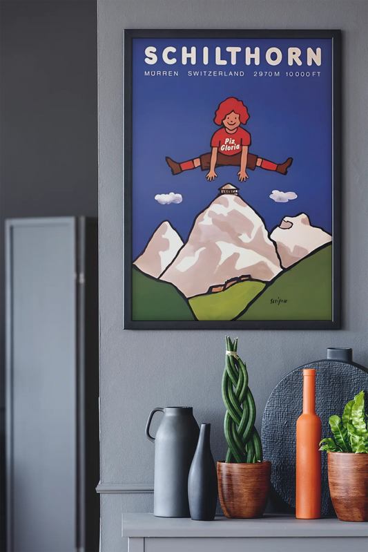 Poster Schilthorn par Raymond Savignac, poster vintage suisse,  amoureux de la Suisse, décoration murale, poster de voyage Suisse Trendsandprints